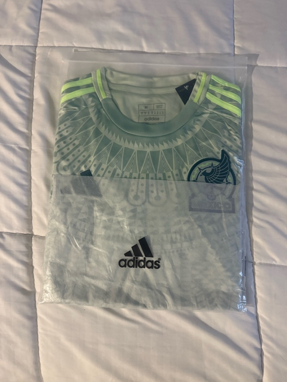 adidas men Mint Green Graphic Soccer Jersey with Neon Stripes